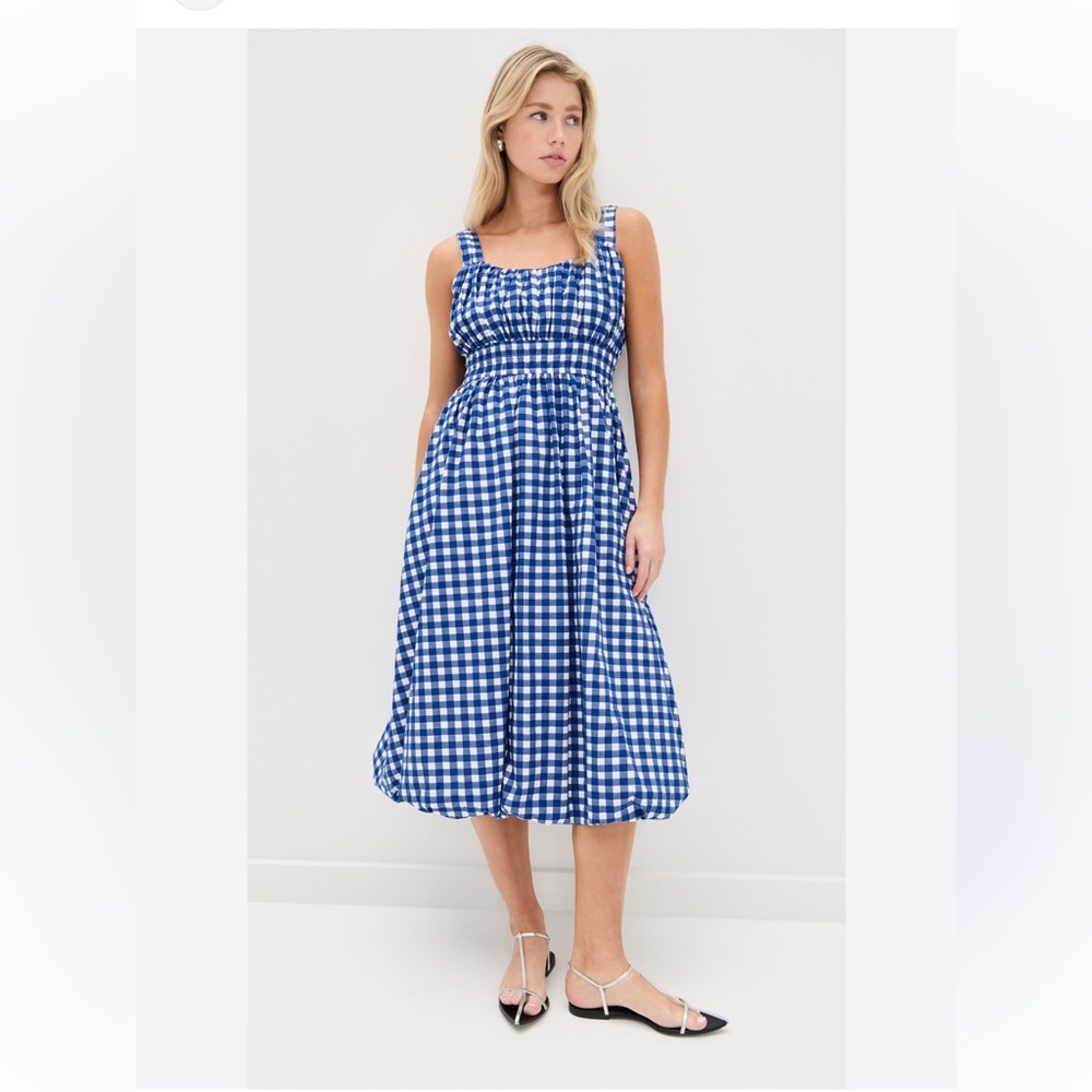 Sea New York Neci gingham check  tank dress bubble hem blue white pockets XL NWT